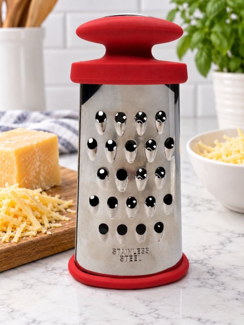 Chefs Atelier Red 6" Stainless Steel Grater Soft Grip Handle Shred Grate Zest